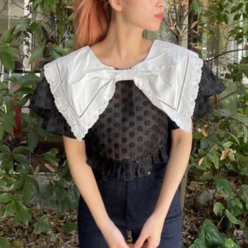 Sister Jane Black Top with White Lace Collar